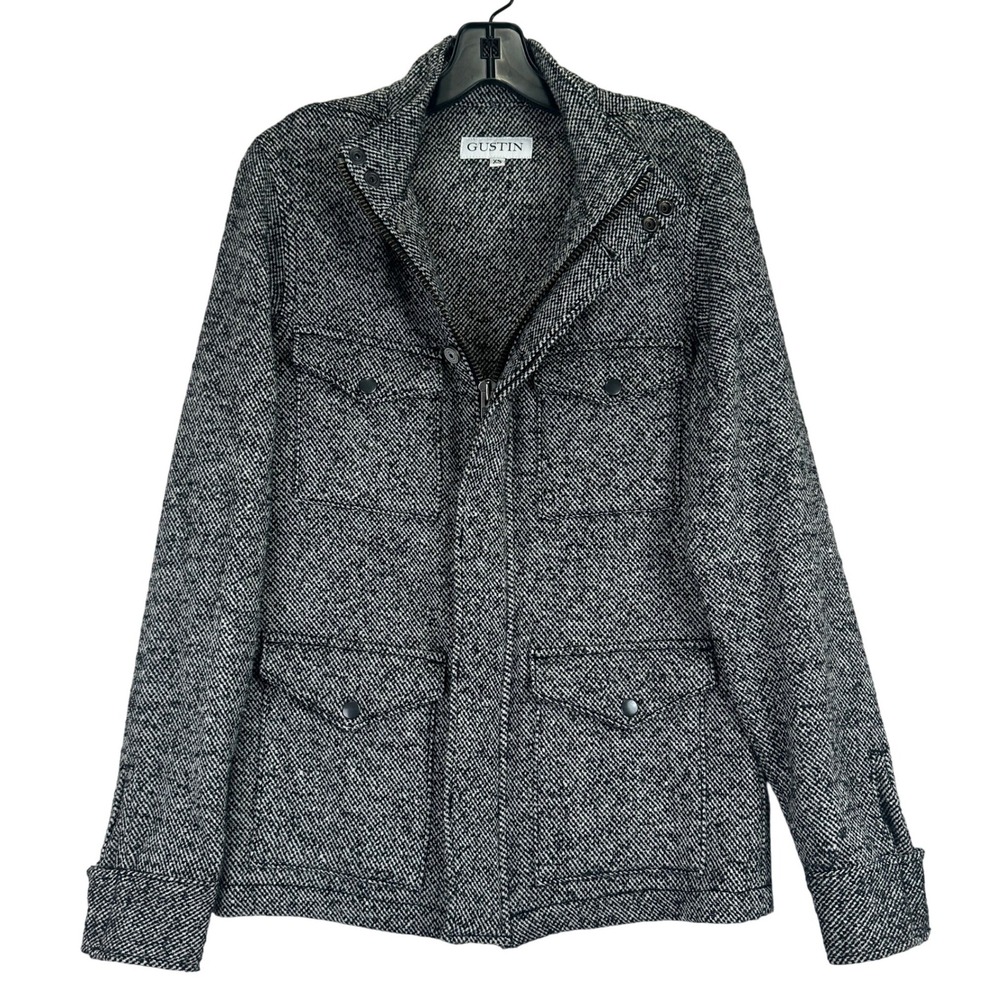 Gustin Field Jacket Womens XS Black White Salt and Pepper Tweed Utility Coat